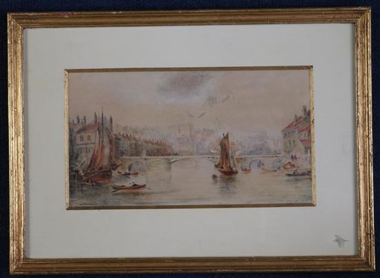 Follower of George Weatherill (1810-1890) Whitby Harbour, 4.25 x 7.75in.